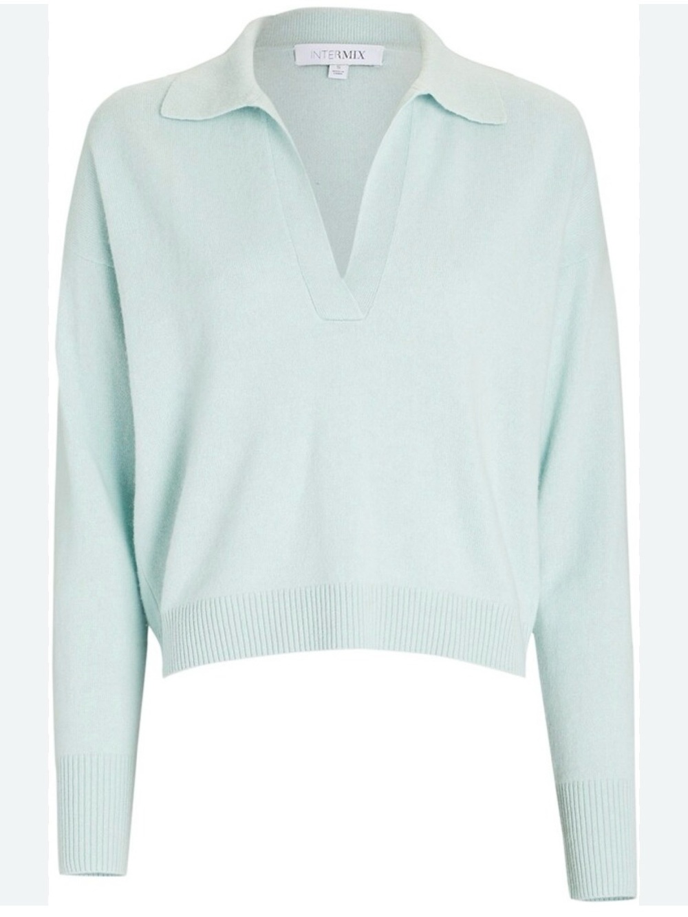 INTERMIX Pale Mint V-Neck Cashmere Blend Sweater